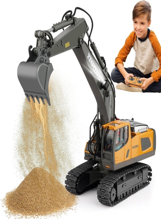 RABJET RC Excavator 11-Channel Rc Excavator Truck Toys Metal Shovel, 1/20 Remote Control Construction Vehicles Tractor, 2.4Ghz Boy Toy Gift for Kids and Adults, Multicolor